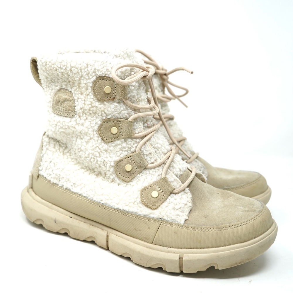 Sorel Explorer II Joan Cozy Size 10 Ancient Fossil Beige Teddy Fleece Boots